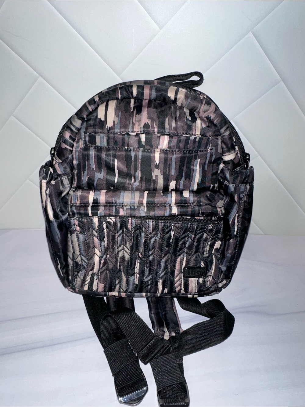 Lug Mini Orbit Backpack Brown Grey stripe Gently used